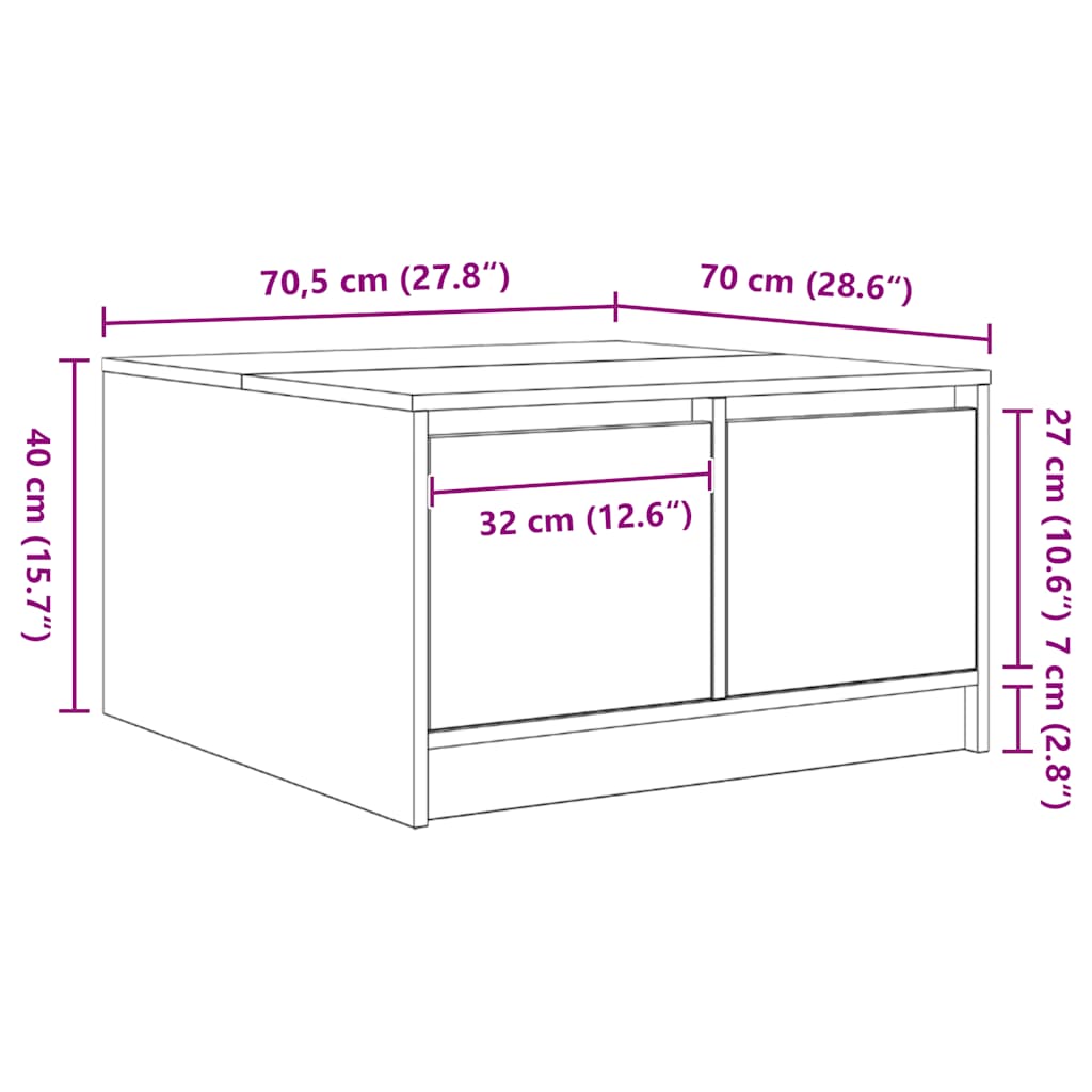 stol za kavu s ladicama staro drvo 70,5x70x40 cm