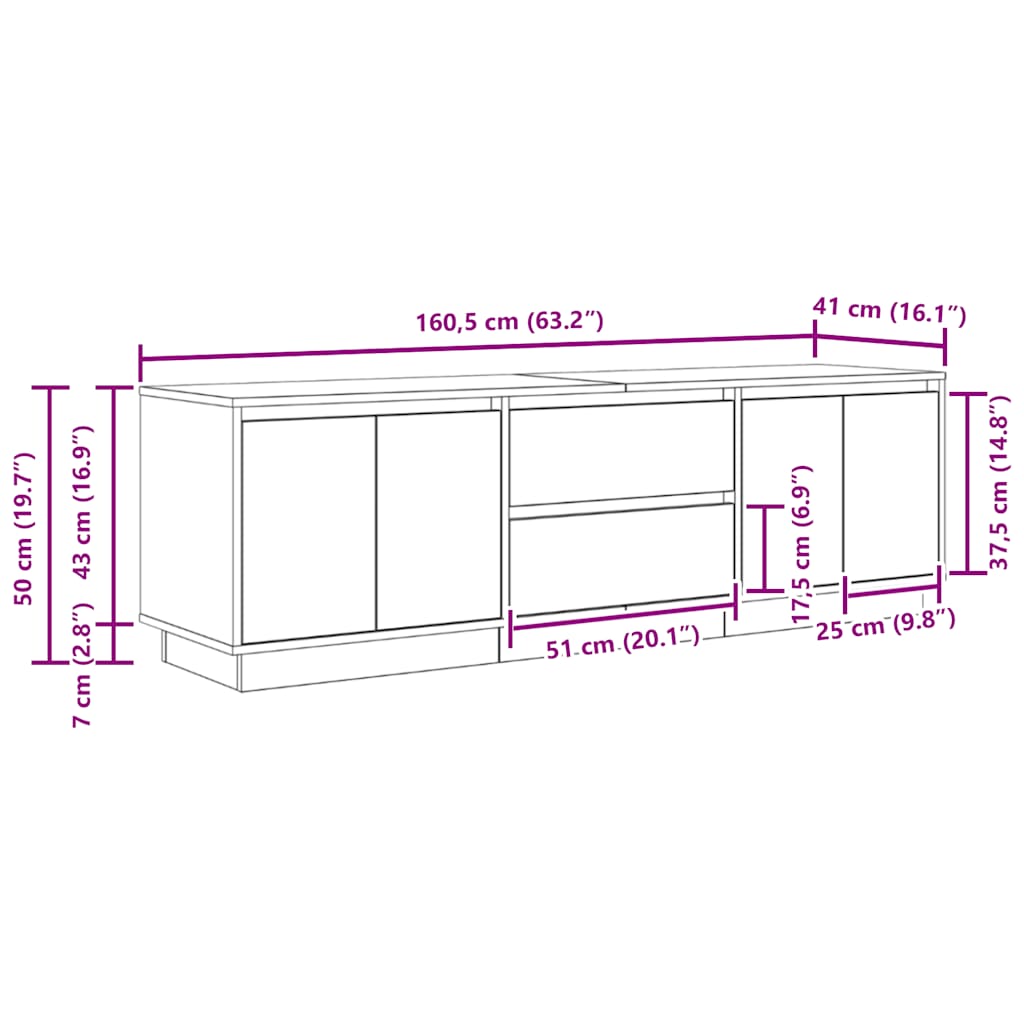 TV ormarić s LED svjetlima crni 160,5x41x50 cm