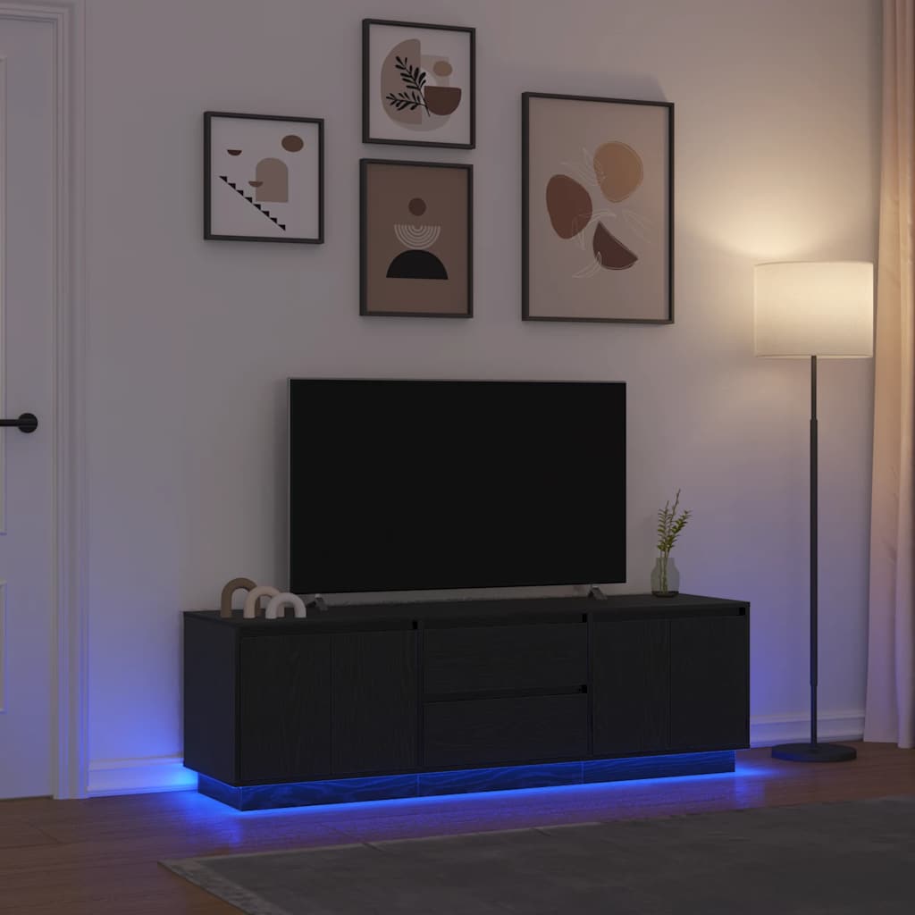 TV ormarić s LED svjetlima crni 160,5x41x50 cm