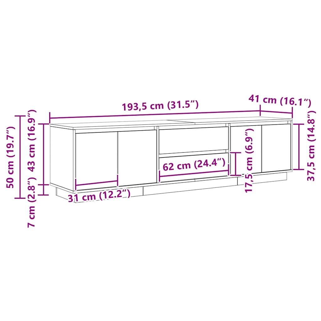 TV ormarić s LED svjetlima crni hrast 193,5x41x50 cm