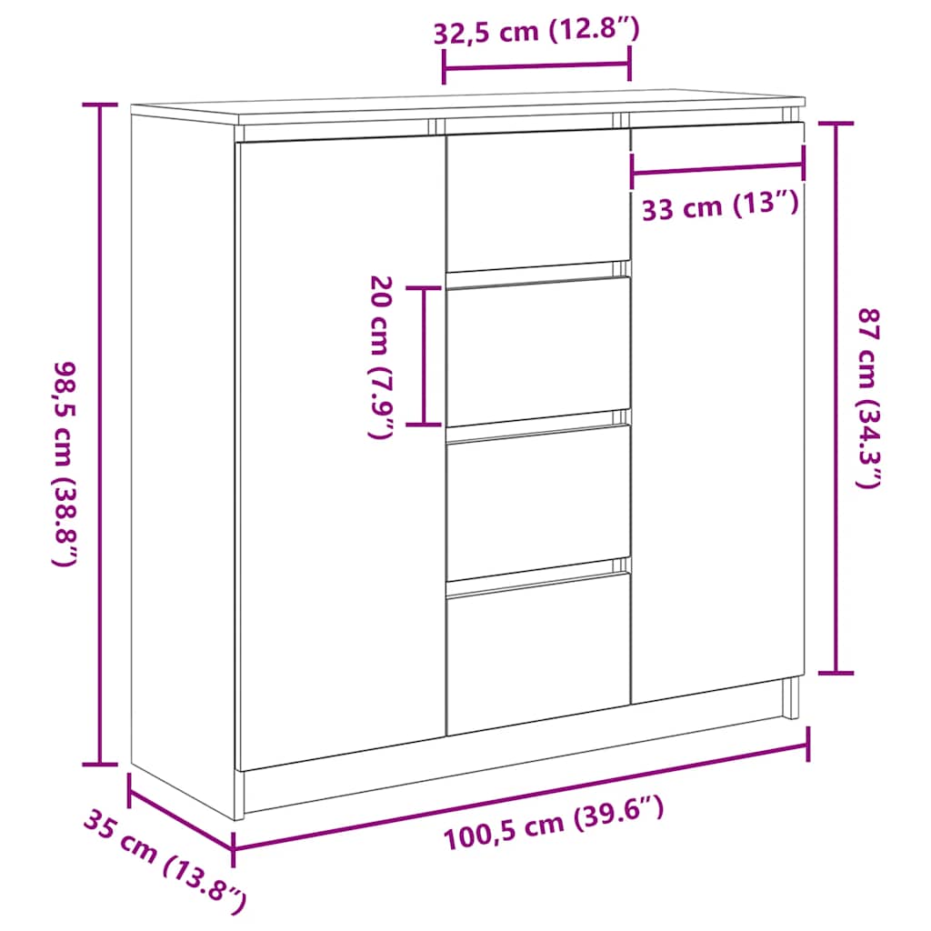 Komoda s ladicama staro drvo 100,5x35x98,5 cm konstruirano drvo