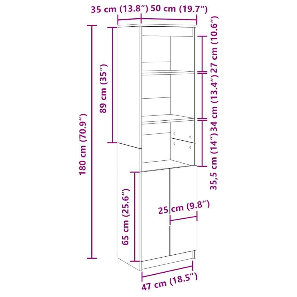 Visoka komoda bijela 50x35x180 cm od konstruiranog drva