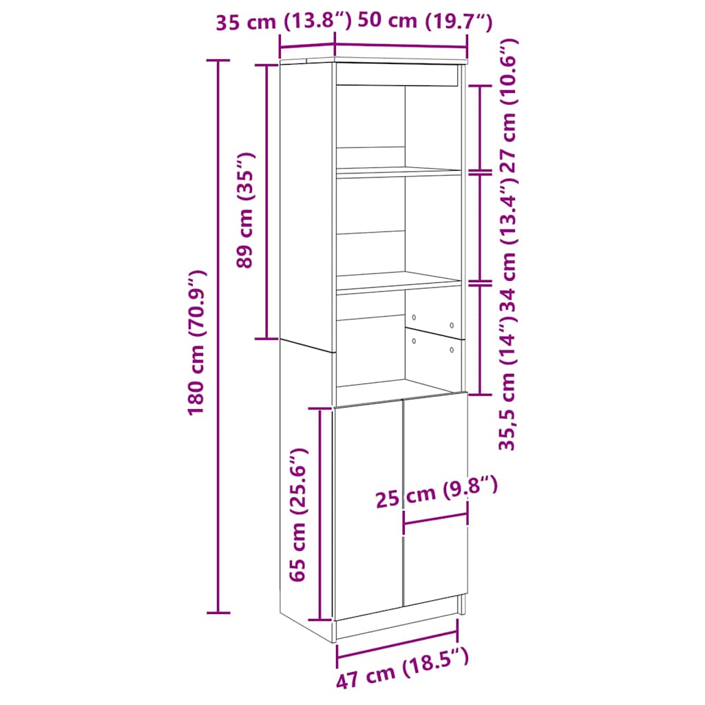 Visoka komoda dimljeni hrast 50x35x180 cm konstruiranog drva