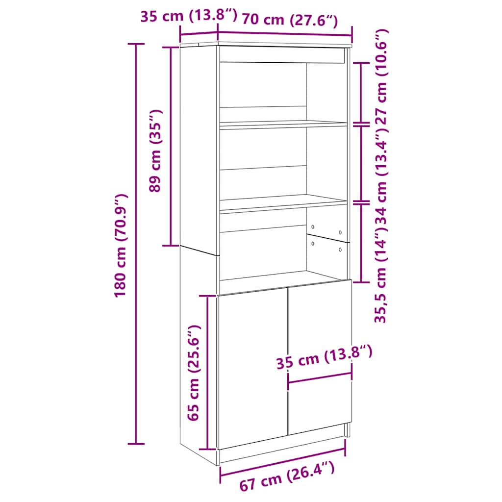 Visoka komoda bijela 70x35x180 cm od konstruiranog drva