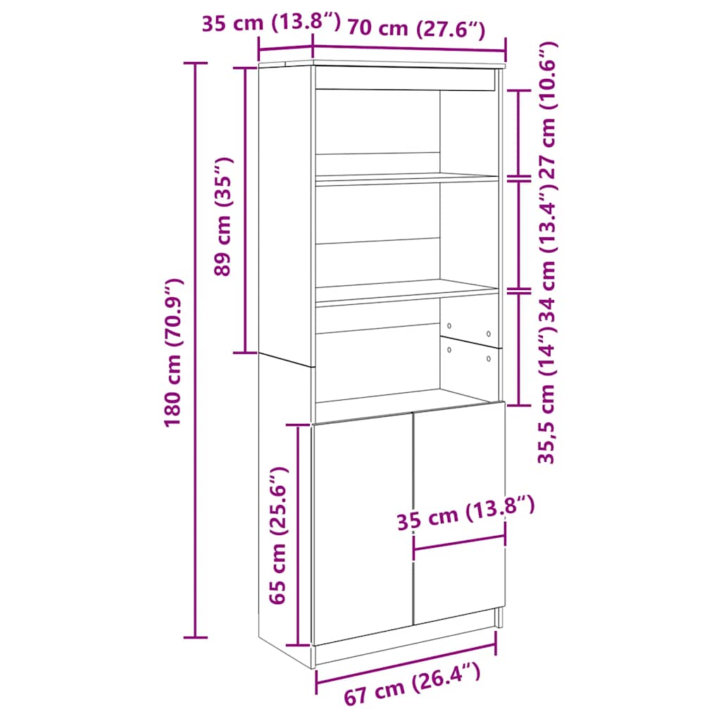 Visoka komoda staro drvo 70x35x180 cm od konstruiranog drva