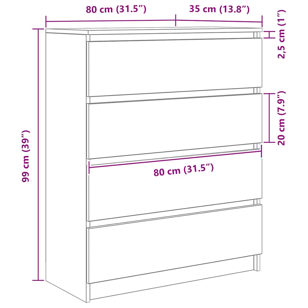 Komoda boja dimljenog hrasta 80x35x99 cm konstruirano drvo