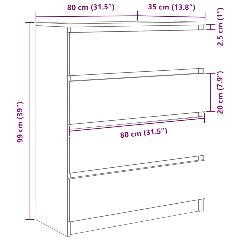 Komoda boja hrasta artisan 80x35x99 cm konstruirano drvo