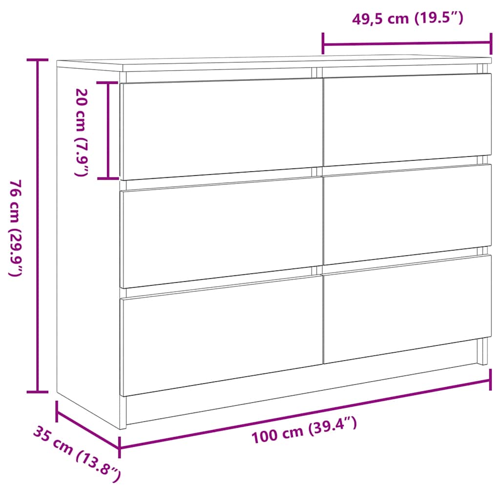 Komoda artisan hrast 100x35x76 cm konstruiranog drva