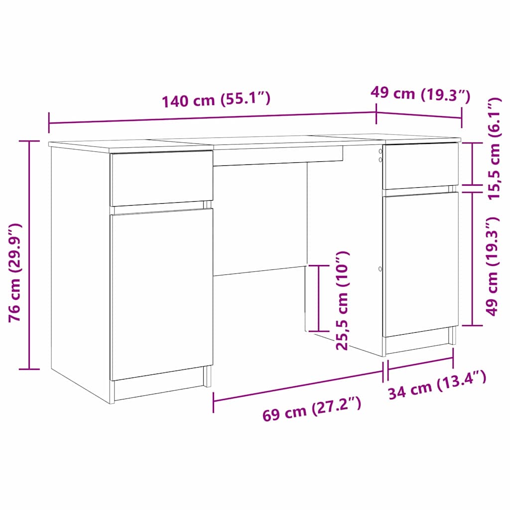 Stol s ladicama Staro drvo 140 x 49 x 76 cm Konstruirano drvo