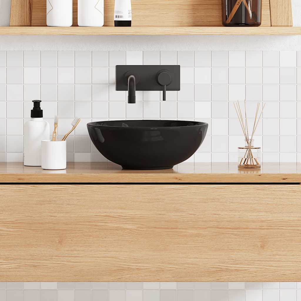 Umivaonik sjajno crni Ø28x10 cm keramički