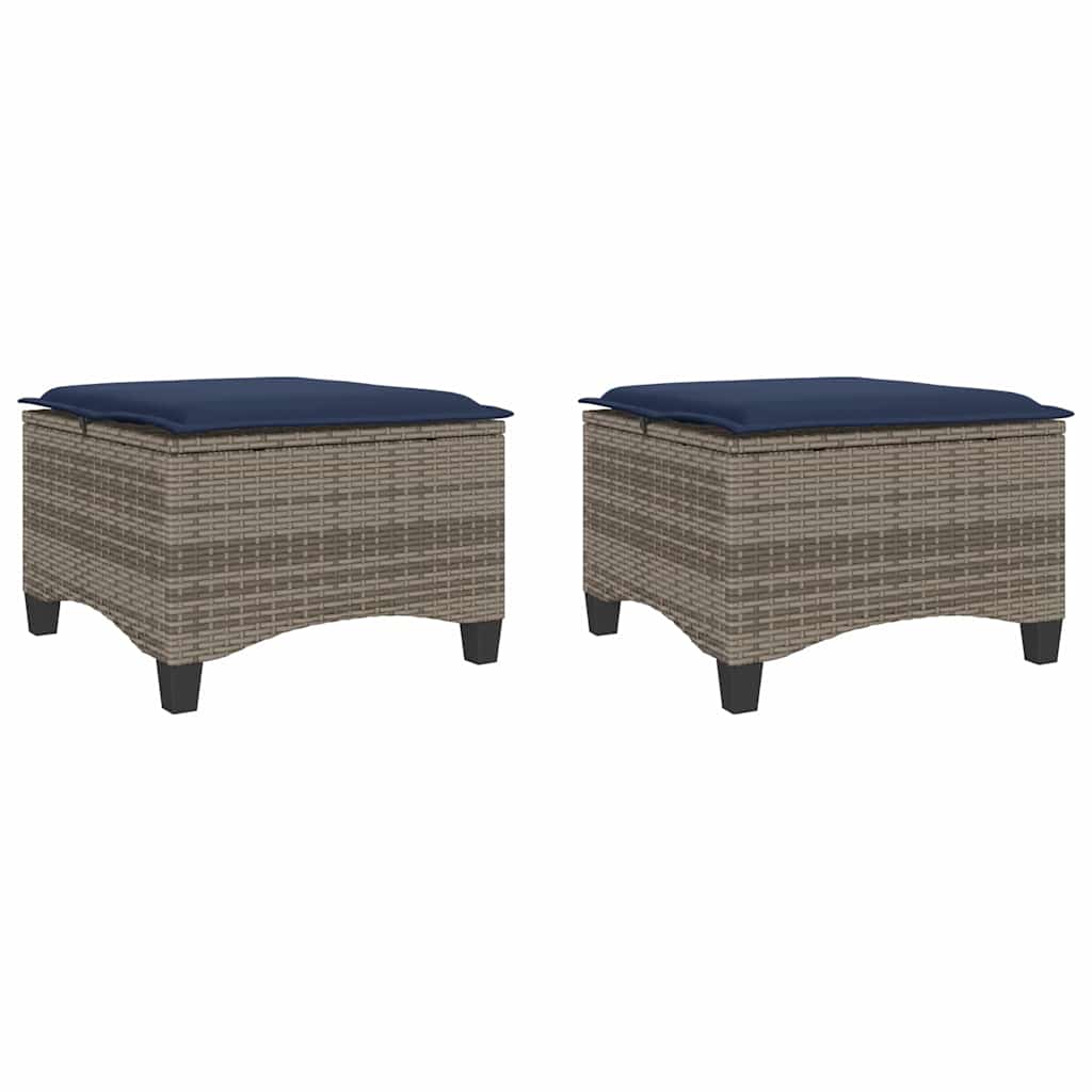 Vrtni tabure s jastucima 2 kom sivi 55x55x36 cm poliratan