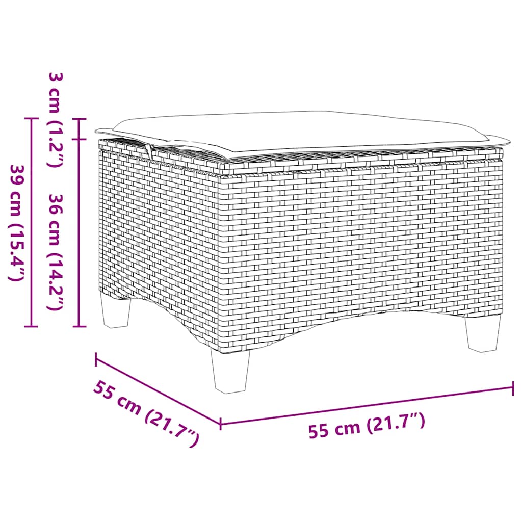 Vrtni tabure s jastucima 2 kom sivi 55x55x36 cm poliratan