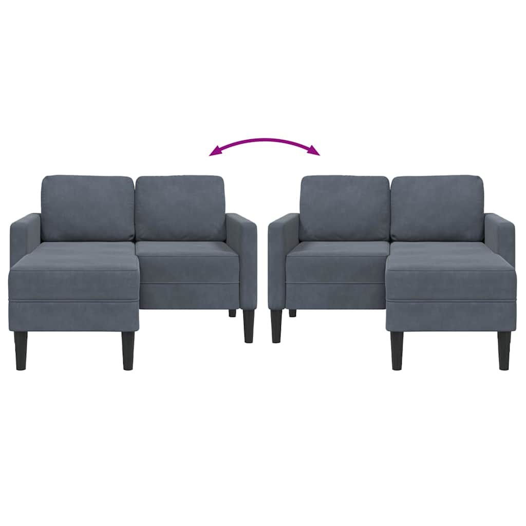 Sofa 2-sjed s ležaljkom u obliku slova L tamnosiva 125cm baršun