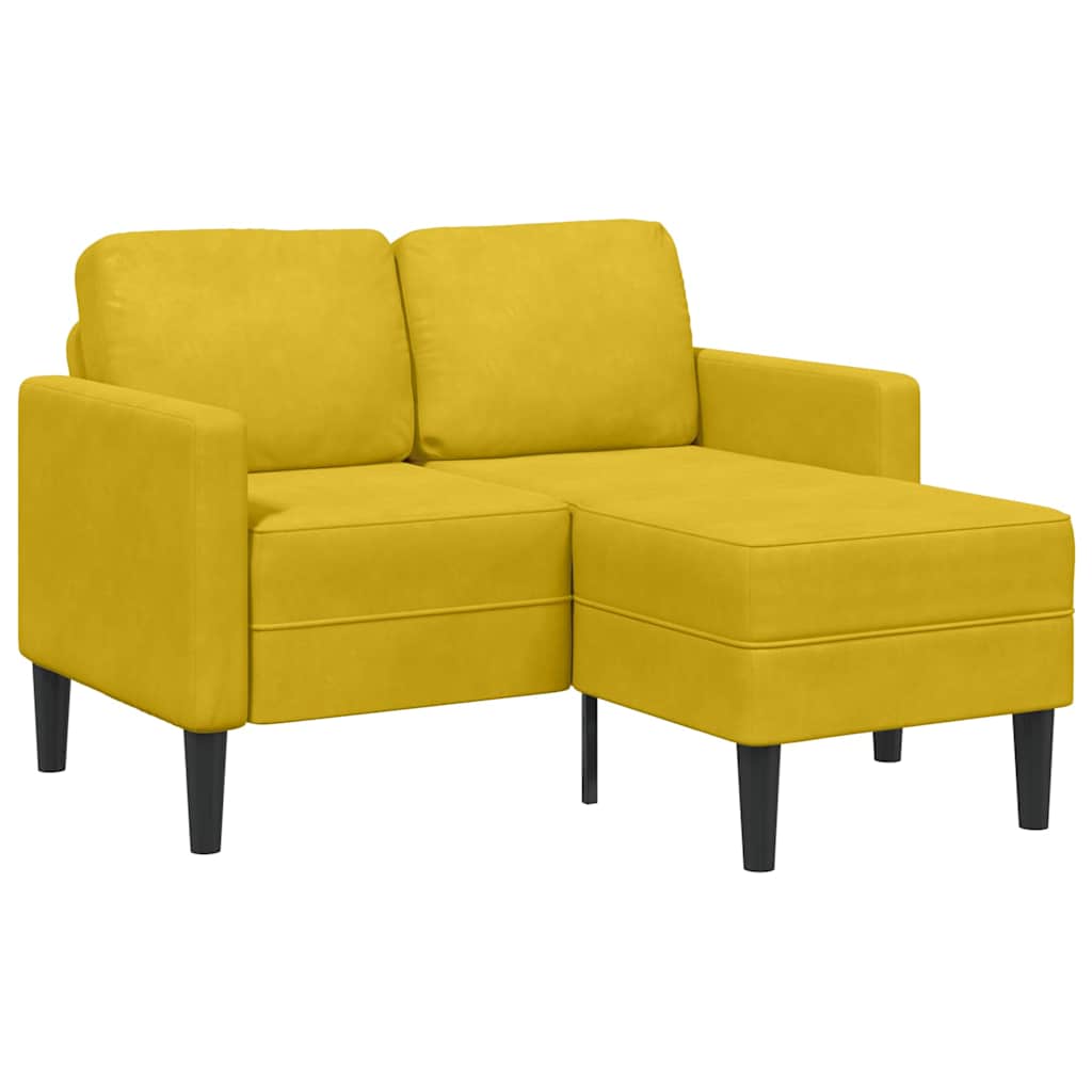 Sofa 2-sjed s ležaljkom u obliku slova L žuti 125 cm baršun