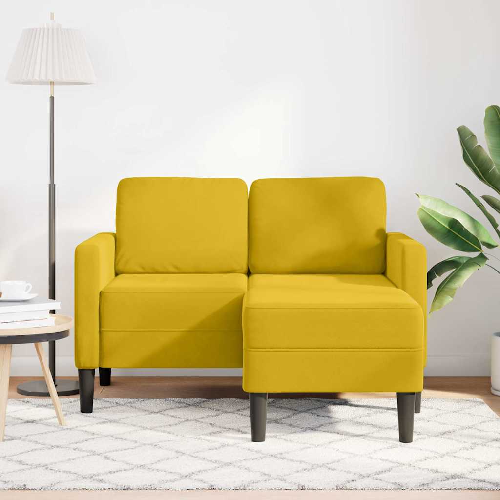 Sofa 2-sjed s ležaljkom u obliku slova L žuti 125 cm baršun