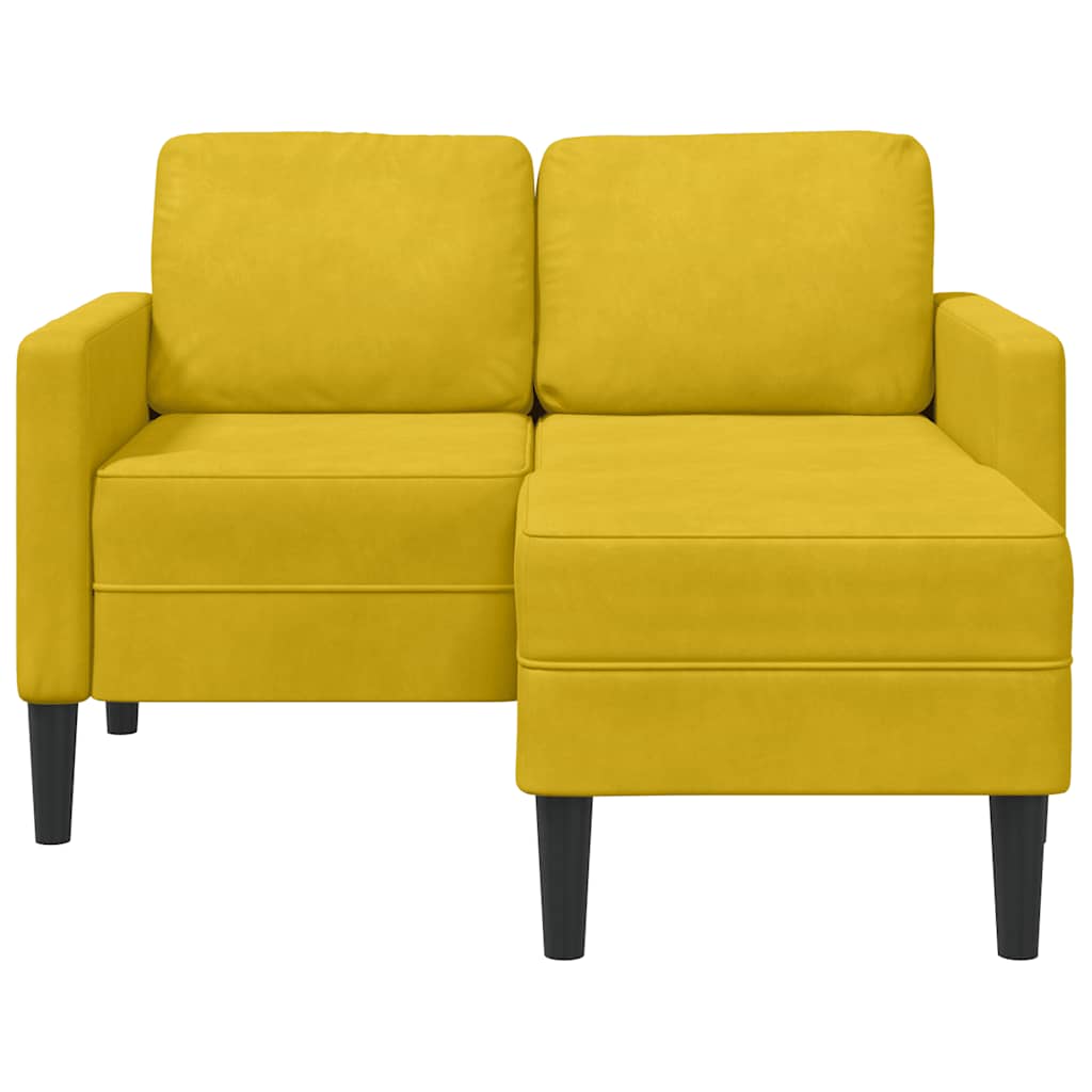 Sofa 2-sjed s ležaljkom u obliku slova L žuti 125 cm baršun