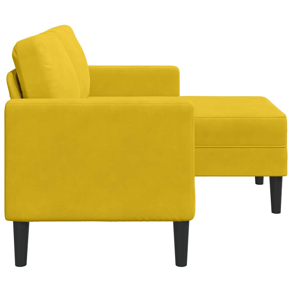 Sofa 2-sjed s ležaljkom u obliku slova L žuti 125 cm baršun