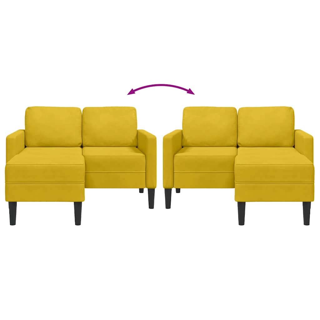 Sofa 2-sjed s ležaljkom u obliku slova L žuti 125 cm baršun