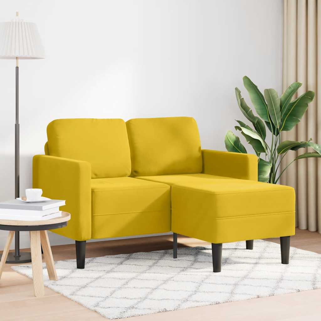 Sofa 2-sjed s ležaljkom u obliku slova L žuti 125 cm baršun