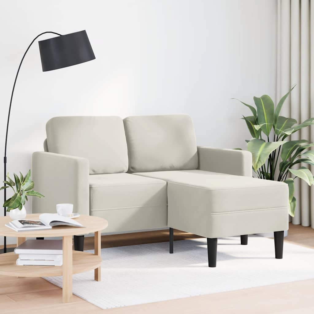 Sofa 2-sjed s ležaljkom u obliku slova L krem 125 cm baršun