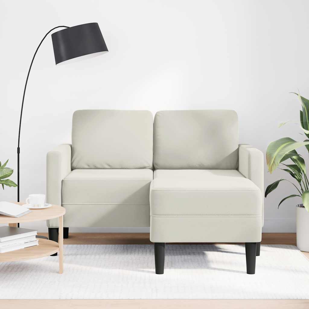 Sofa 2-sjed s ležaljkom u obliku slova L krem 125 cm baršun