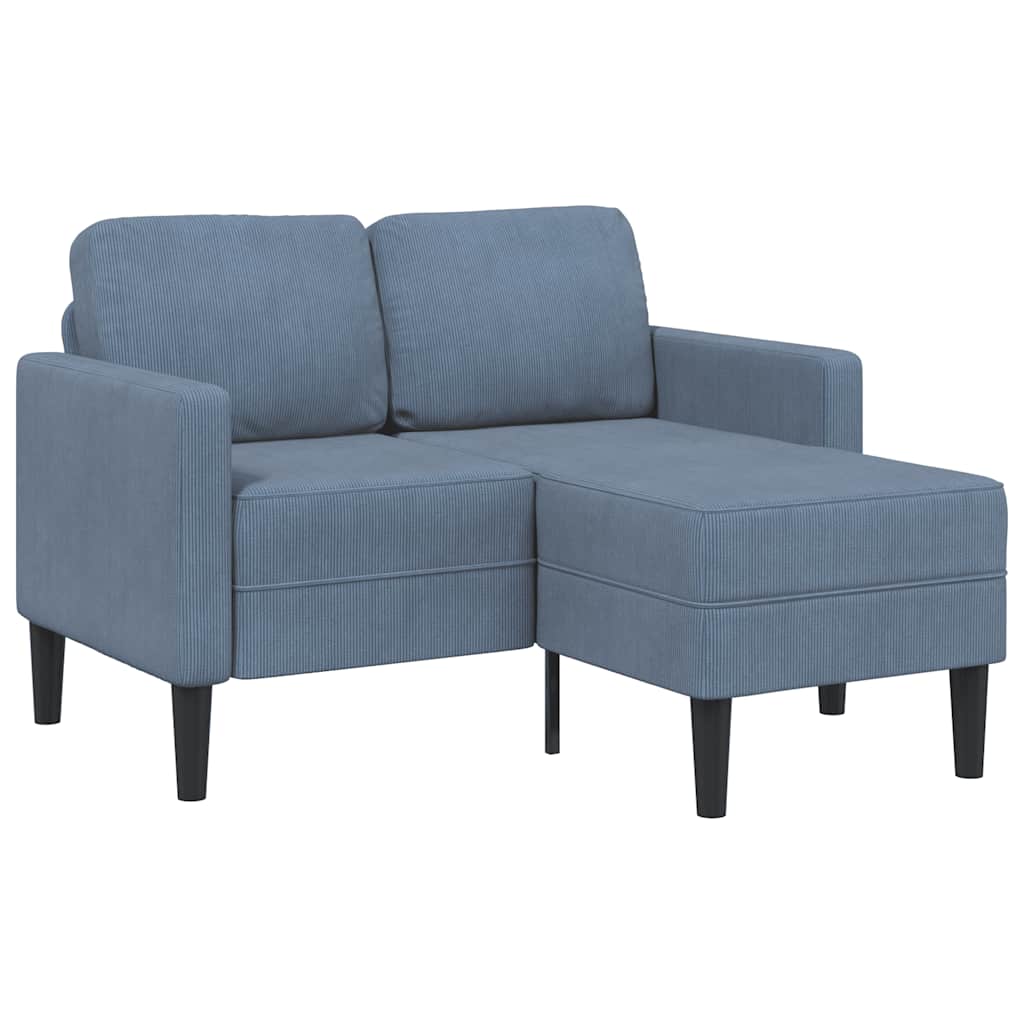 Sofa 2-sjed s ležaljkom u obliku slova L plava 125 cm lan