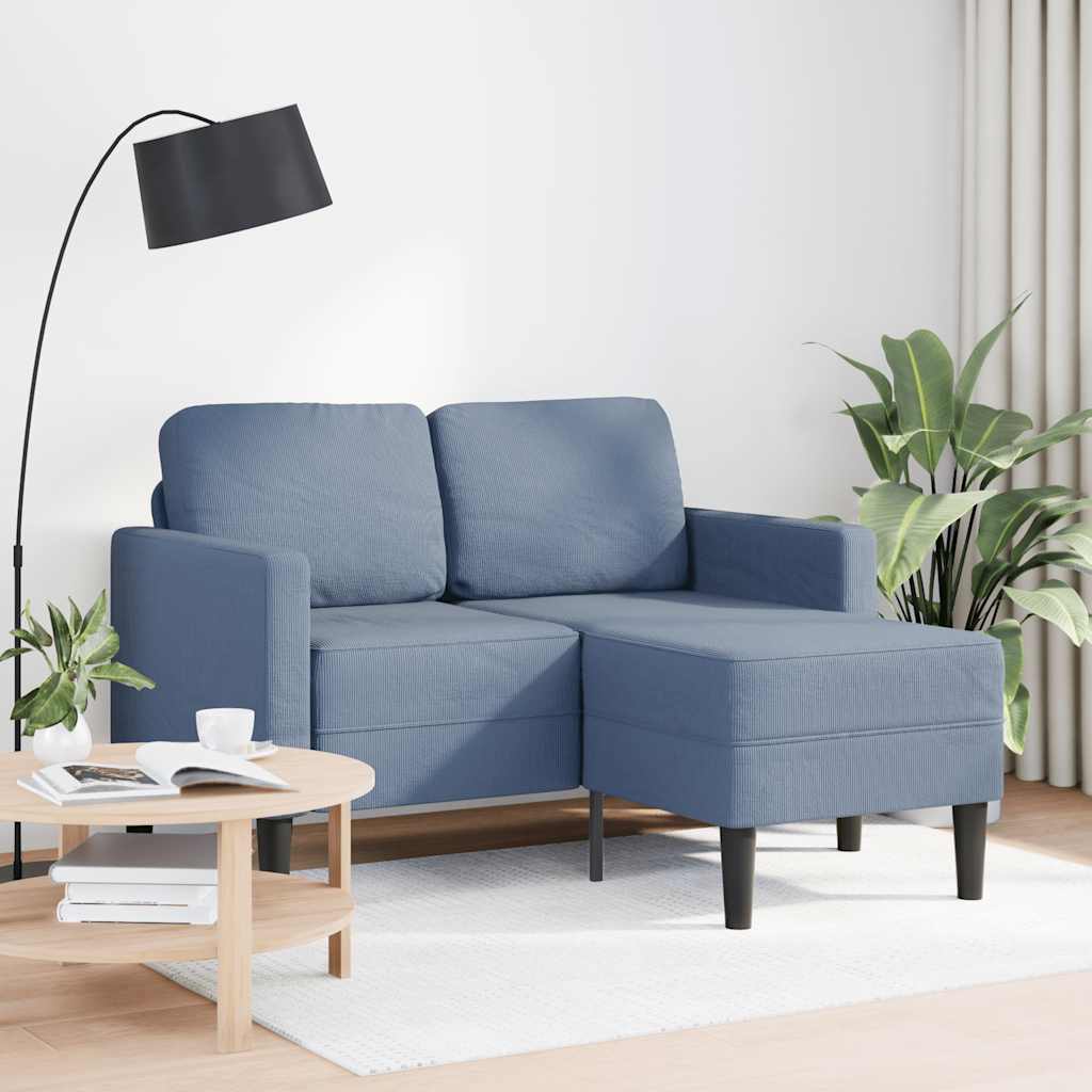 Sofa 2-sjed s ležaljkom u obliku slova L plava 125 cm lan