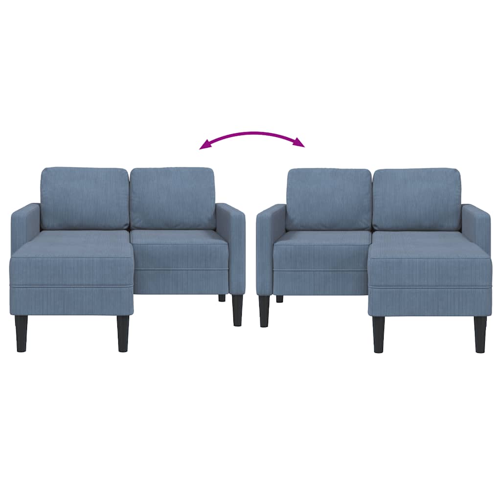 Sofa 2-sjed s ležaljkom u obliku slova L plava 125 cm lan