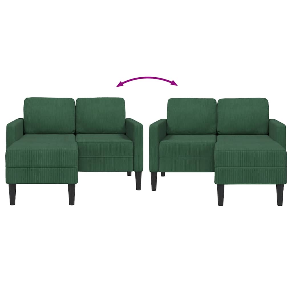 Sofa 2-sjed s ležaljkom u obliku slova L tamno zelena 125 cm