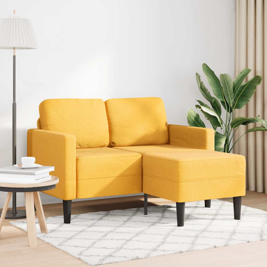 Sofa 2-sjed s ležaljkom u obliku slova L svijetložuta 125cm lan