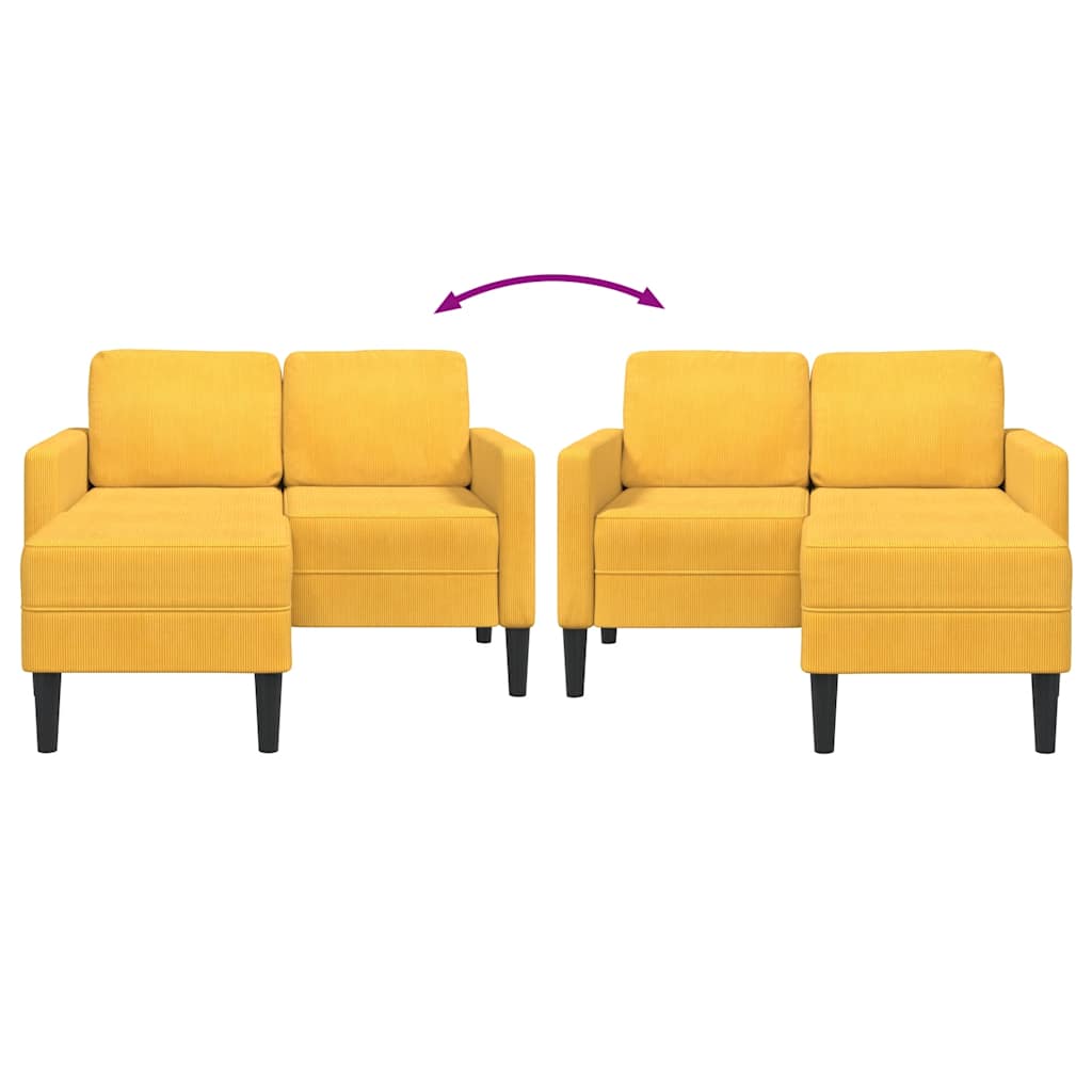 Sofa 2-sjed s ležaljkom u obliku slova L svijetložuta 125cm lan