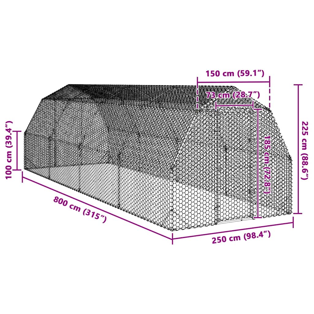Kavez za kokoši 2,5x8x2,25 m pocinčani čelik