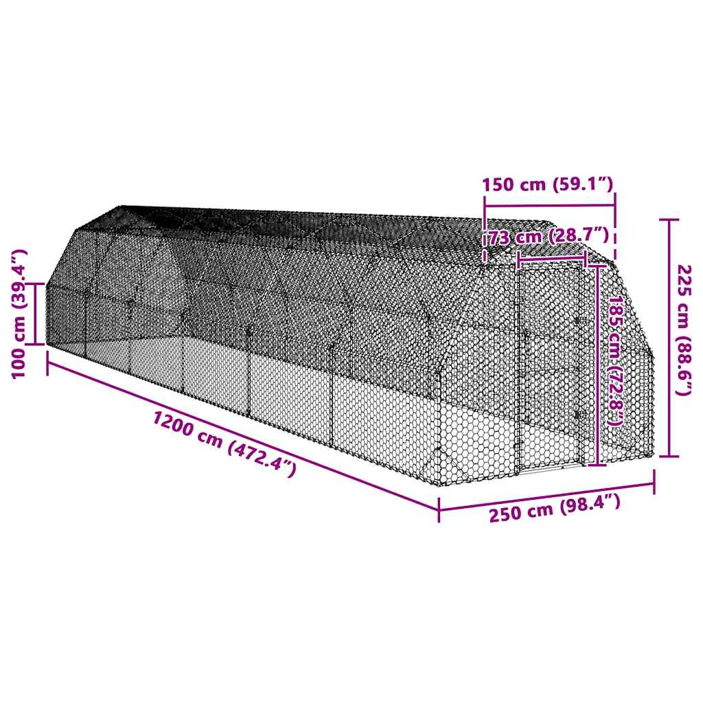 Kavez za kokoši 2,5x12x2,25 m pocinčani čelik