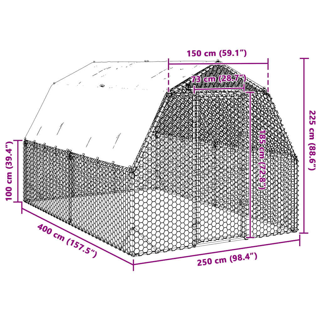 Kavez za kokoši s krovom 2,5x4x2,25 m pocinčani čelik