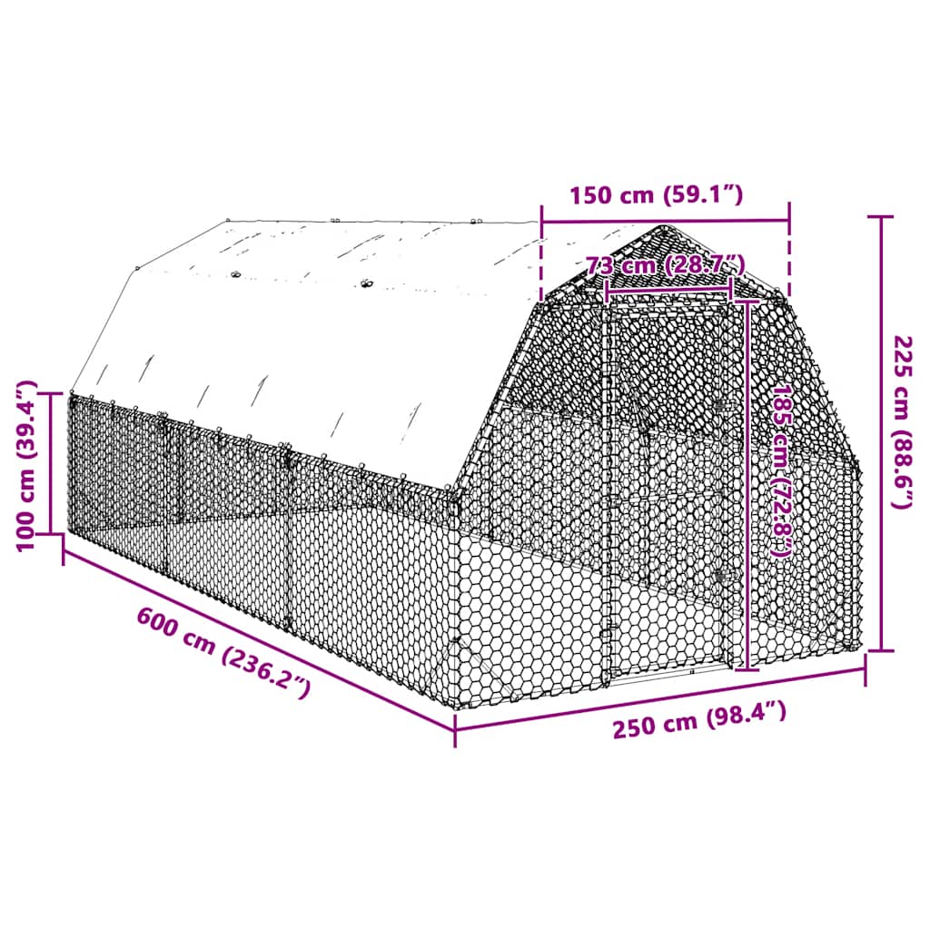 Kavez za kokoši s krovom 2,5x6x2,25 m pocinčani čelik