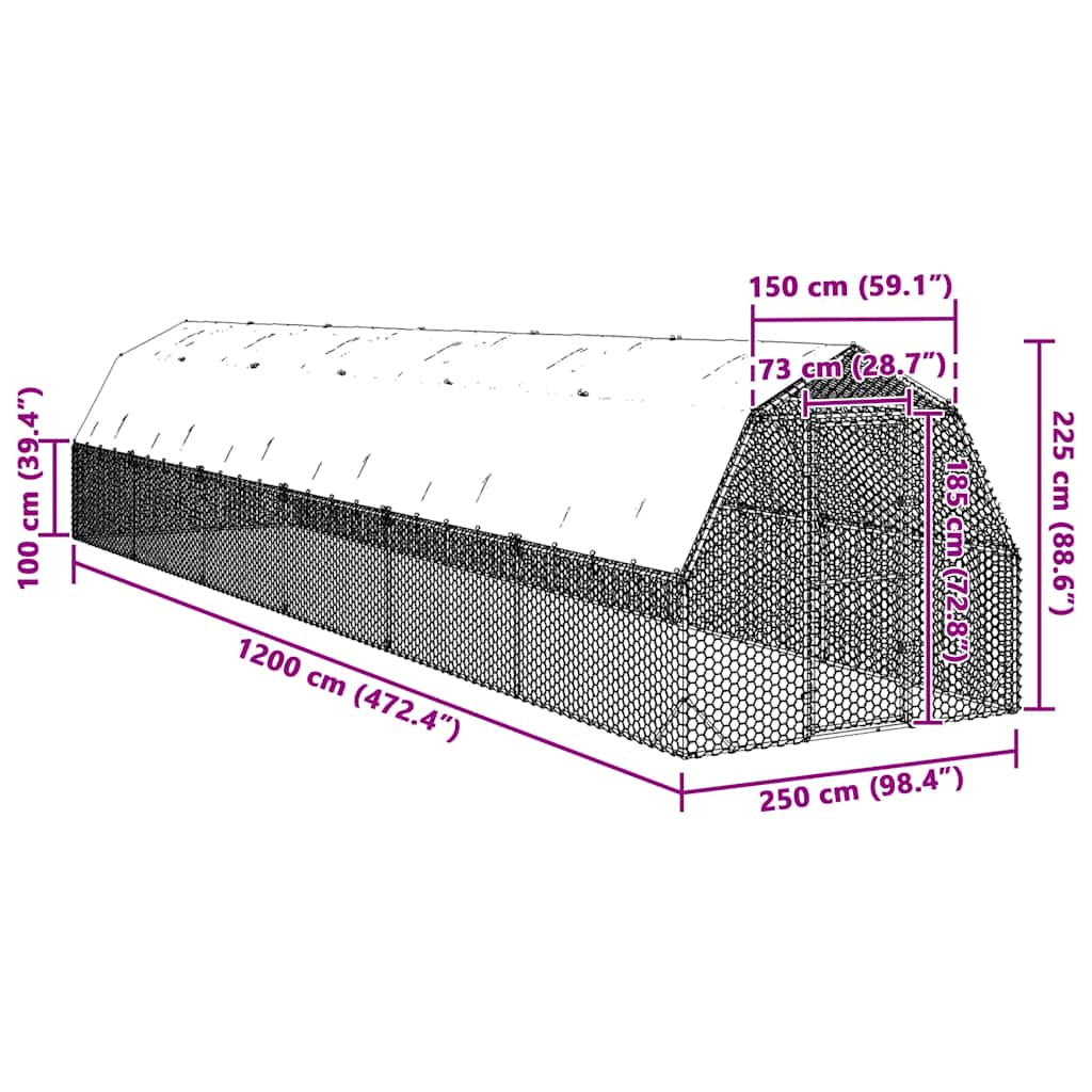 Kavez za kokoši s krovom 2,5x12x2,25 m pocinčani čelik