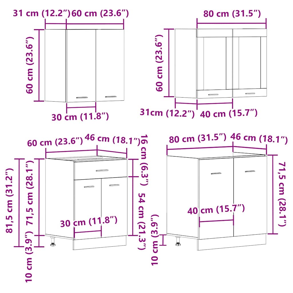 Set kuhinjskih ormarića od 4 dijela "Lyon" Artisan hrast, inženjersko drvo