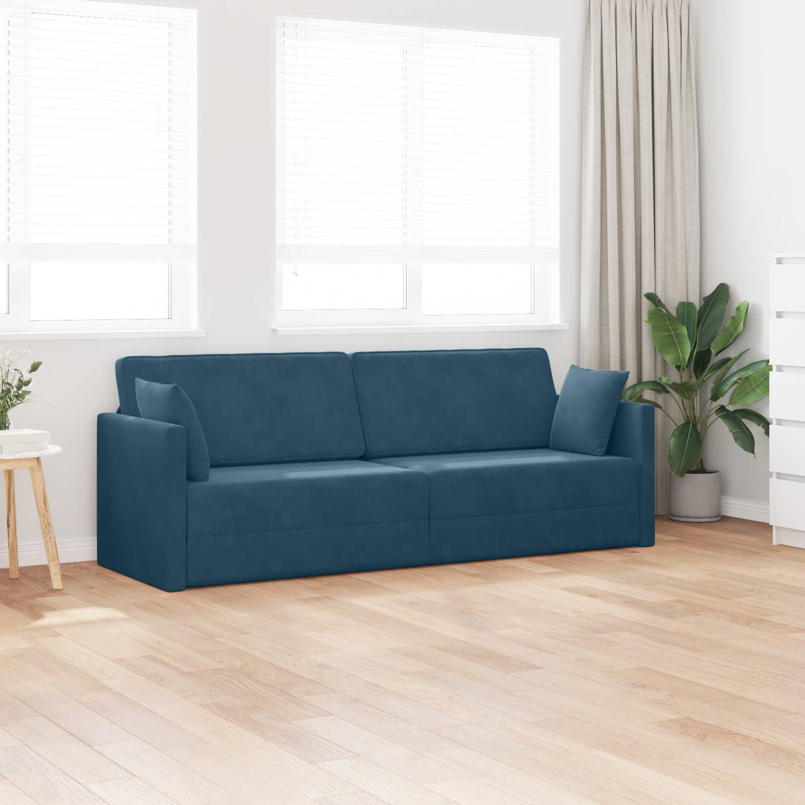 Podni kauč na razvlačenje Plava 213 x 70 x 77 cm Baršun