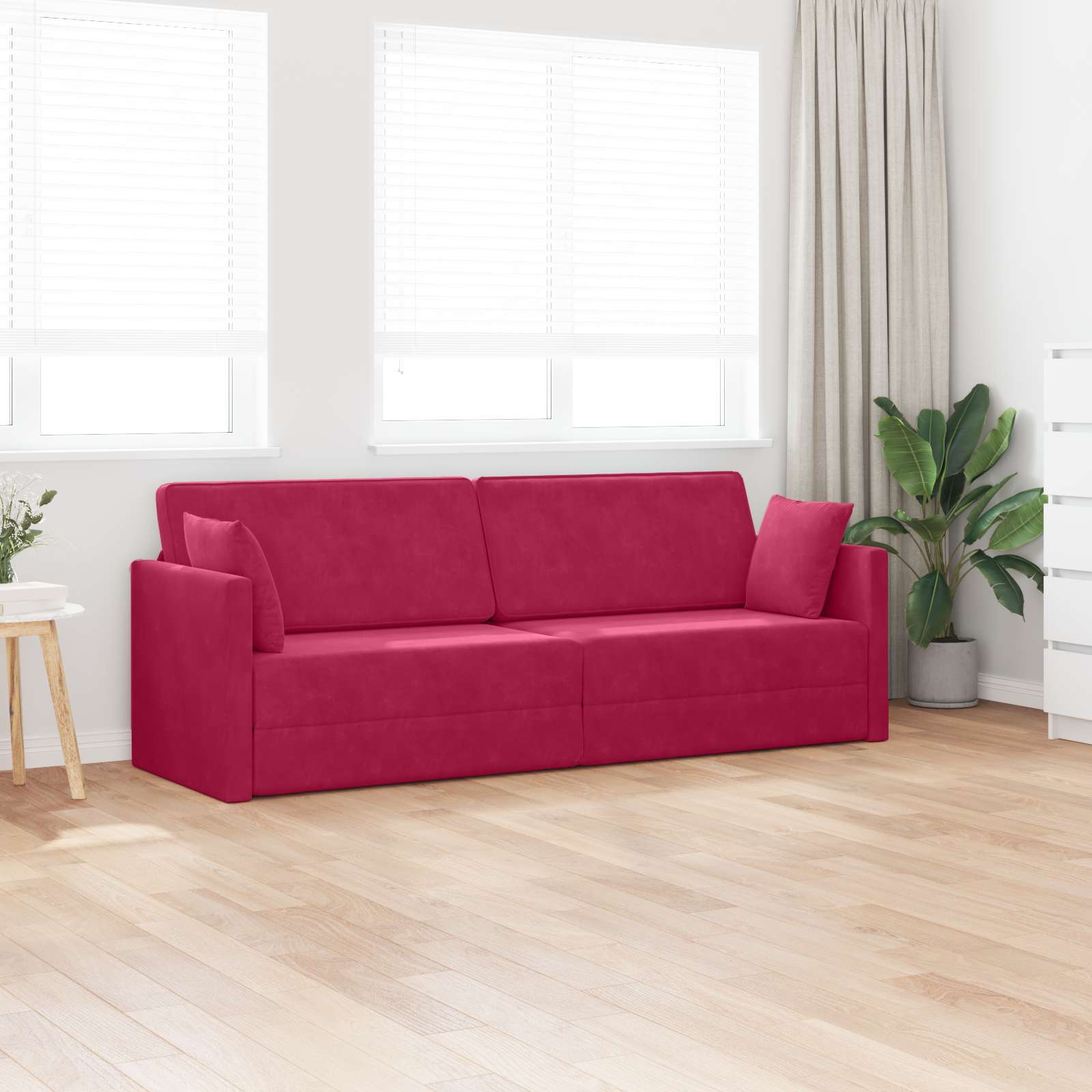 Podni kauč na razvlačenje Vinska crvena 213 x 70 x 77 cm Baršun