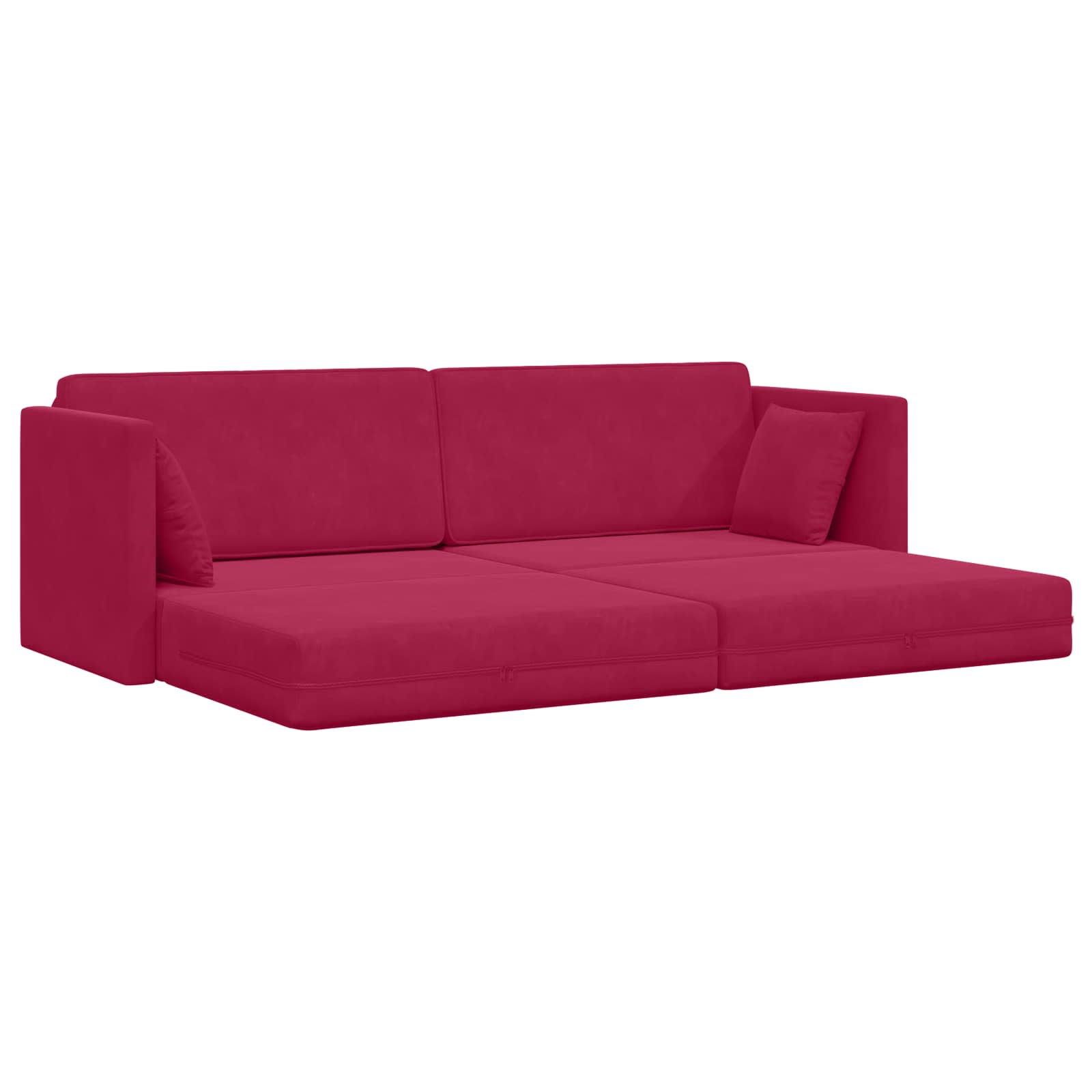 Podni kauč na razvlačenje Vinska crvena 213 x 70 x 77 cm Baršun