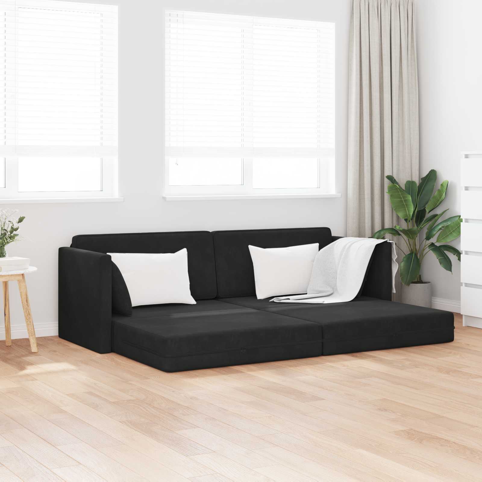 Podni kauč na razvlačenje Crna 213 x 70 x 77 cm Baršun