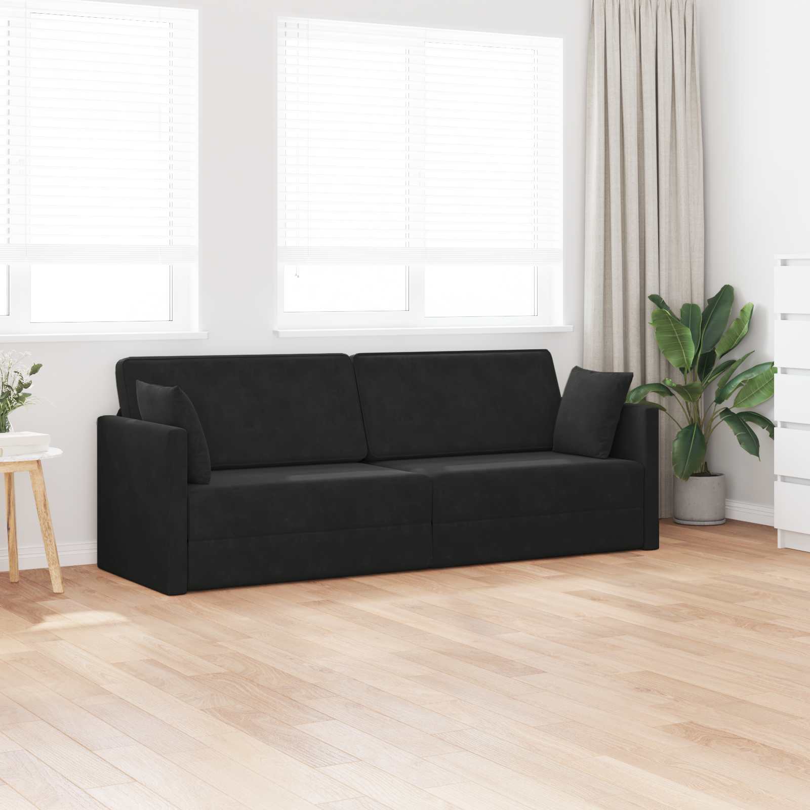 Podni kauč na razvlačenje Crna 213 x 70 x 77 cm Baršun