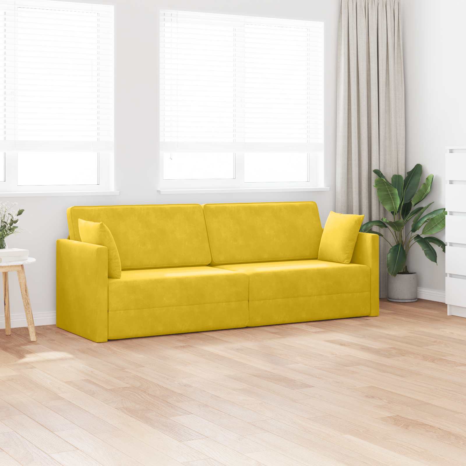 Podni kauč na razvlačenje Žuta 213 x 70 x 77 cm Baršun