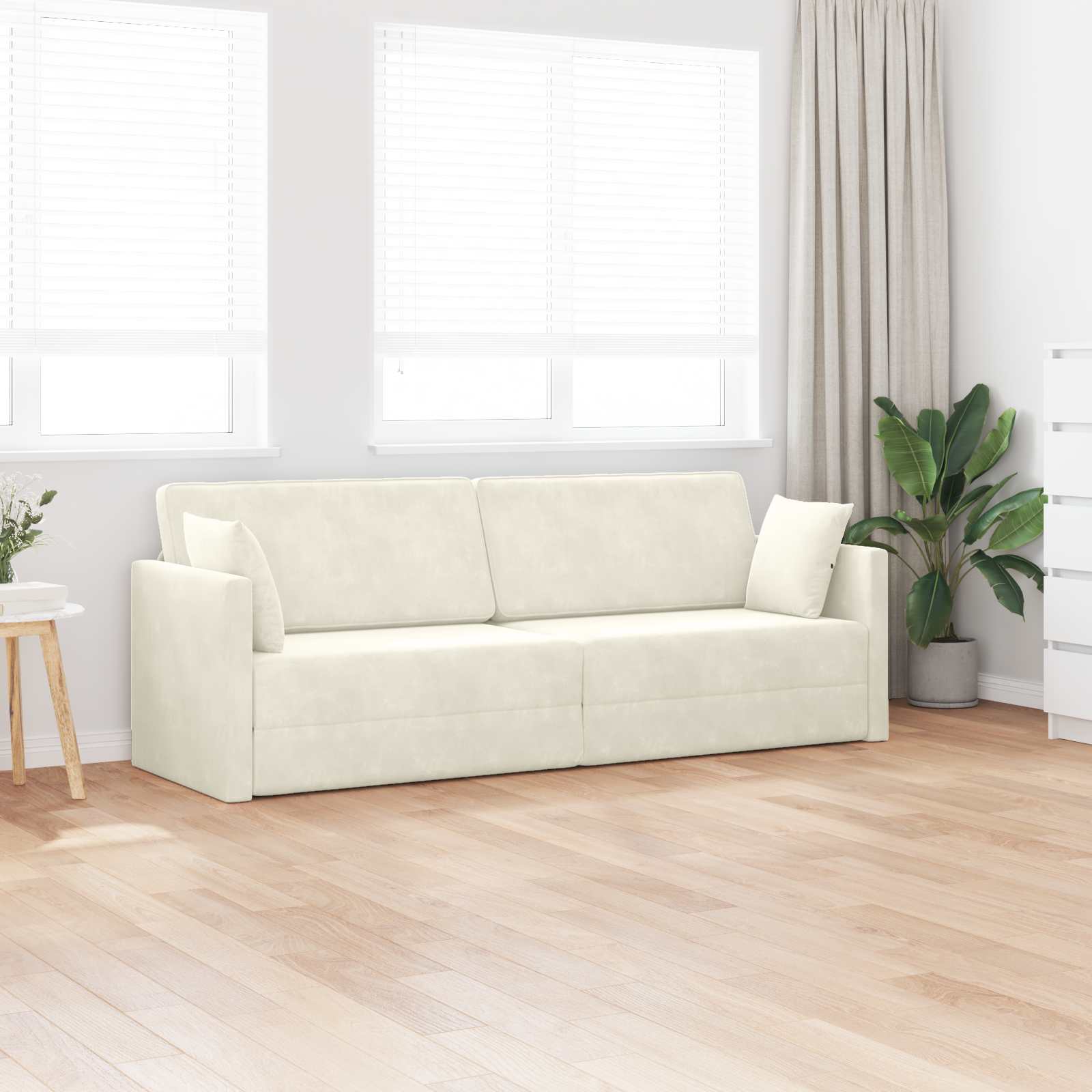 Podni kauč na razvlačenje Krema 213 x 70 x 77 cm Baršun
