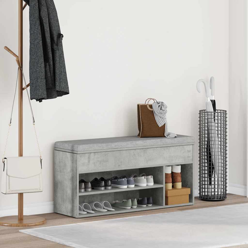 Klupa za cipele boja betona 102x30,5x45 cm konstruirano drvo