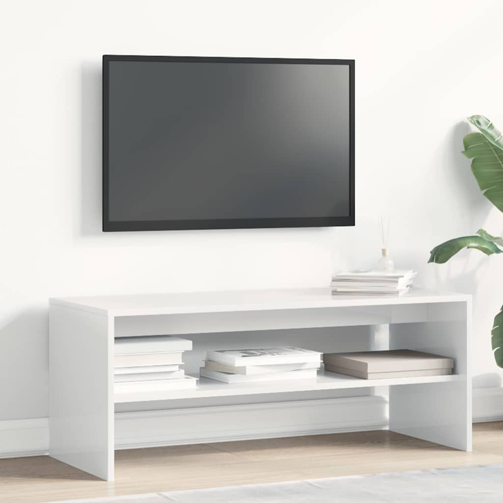 TV ormarić od iverice visoki sjaj bijeli 100 x 40 x 40 cm