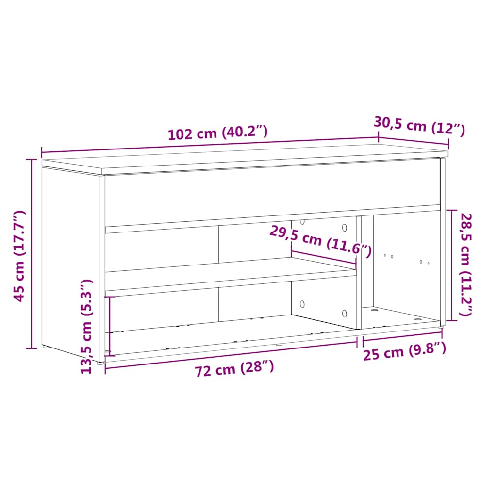 Klupa za cipele crna 102x30,5x45 cm izrađeno drvo