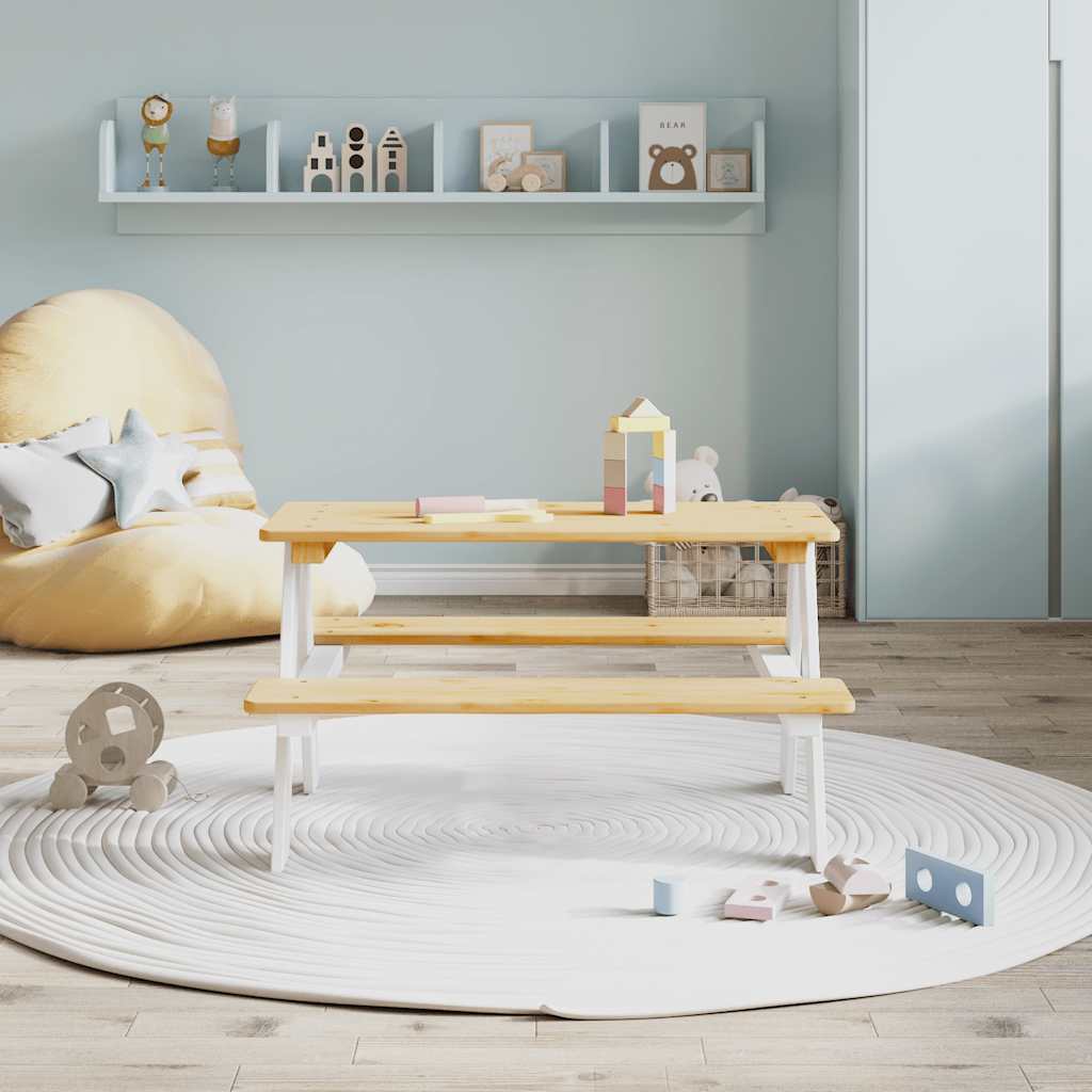 Dječji stol s klupama IRUN bijeli 90x79,5x50cm puno drvo