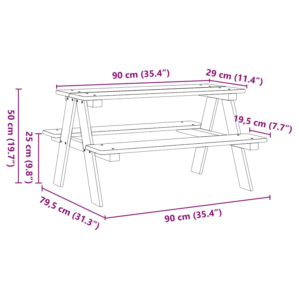 Dječji stol s klupama IRUN bijeli 90x79,5x50cm puno drvo