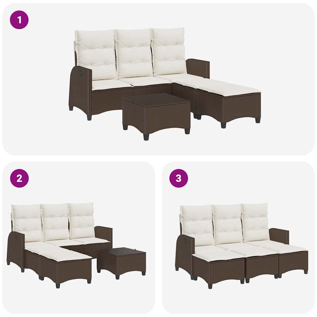 3-dijelni set vrtnih sofa s jastucima smeđi od poliratana L